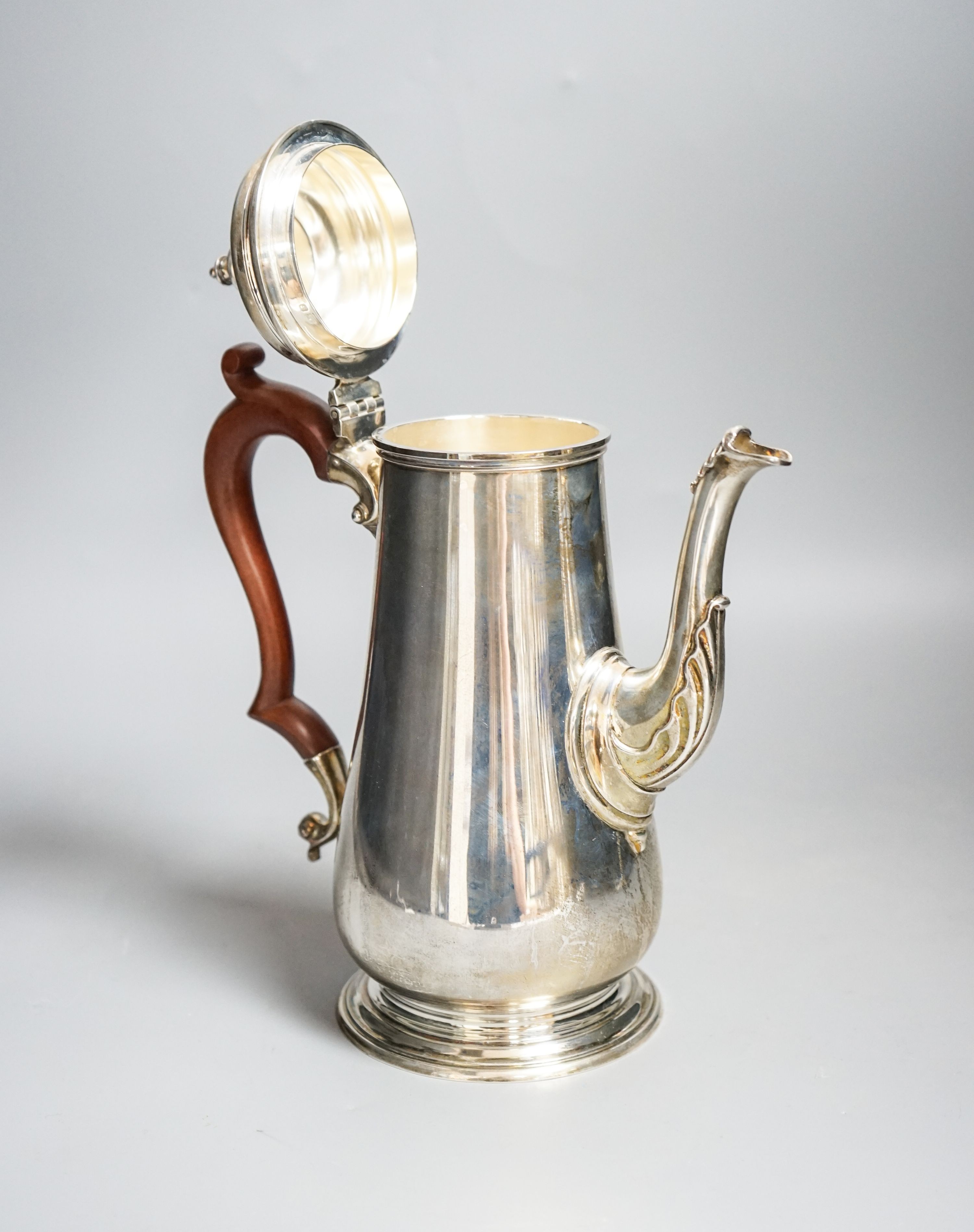 A modern silver coffee pot, by C.J. Vander Ltd, London, 1971, height 24.9cm, gross 29.5oz.